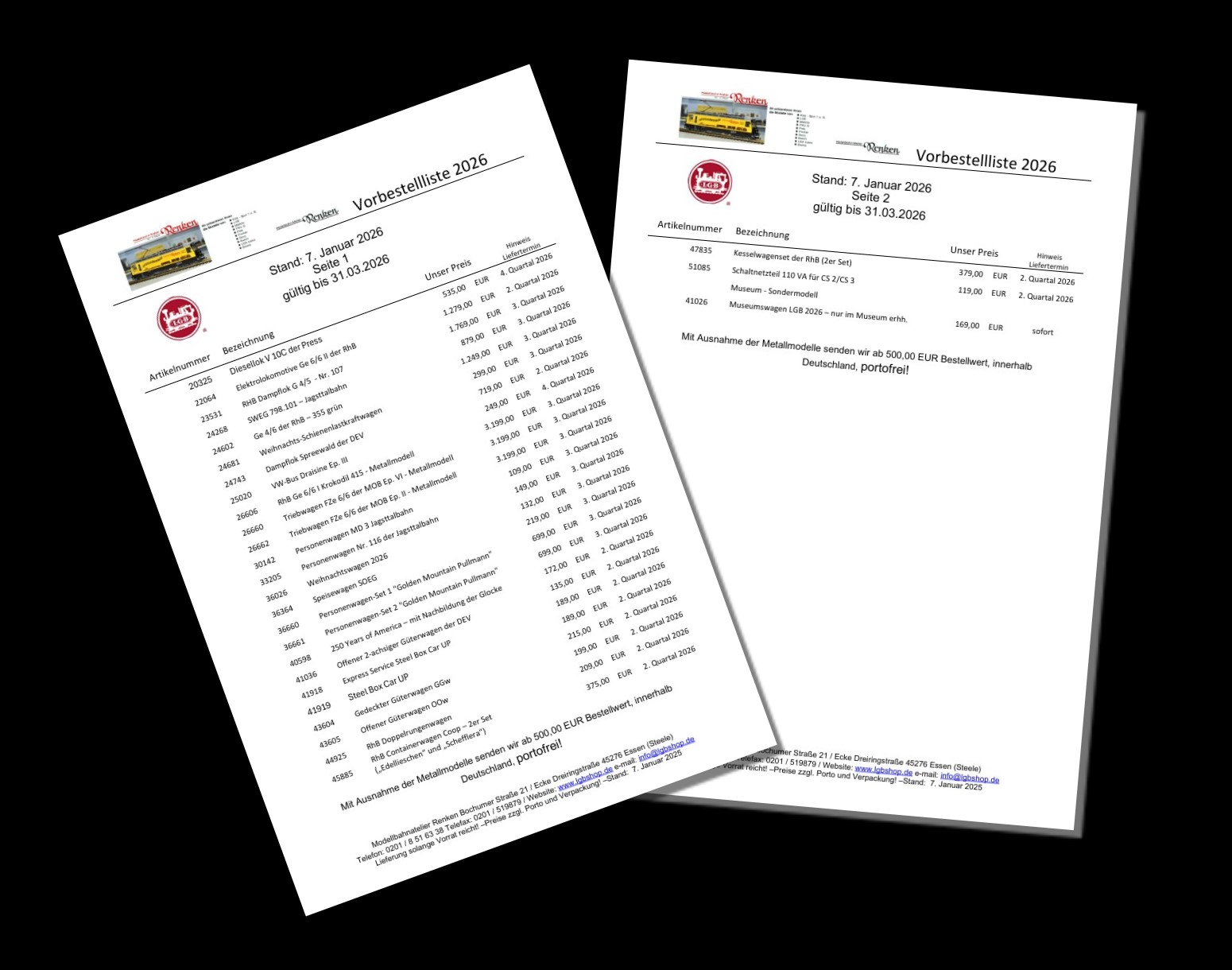 Unsere Vorbestellpreisliste 2026 für Neuheiten von LGB